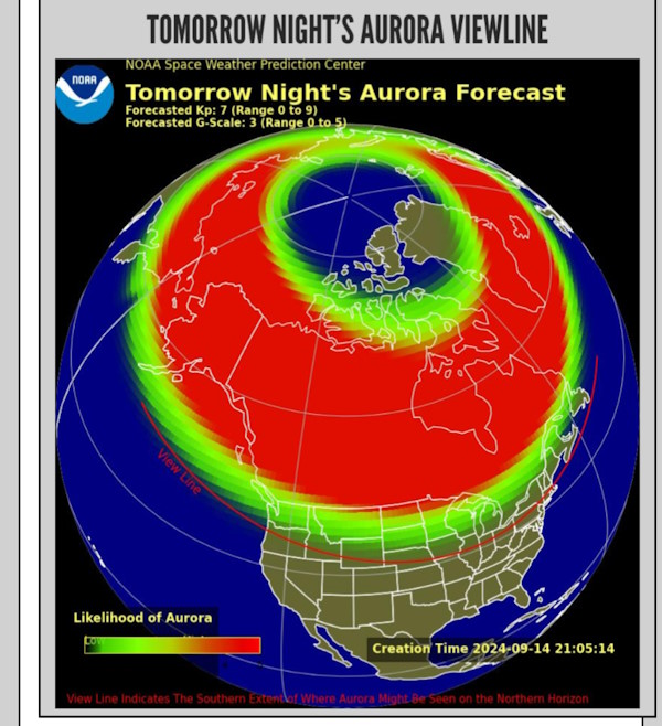 Aurora forecast for Sunday the 15th